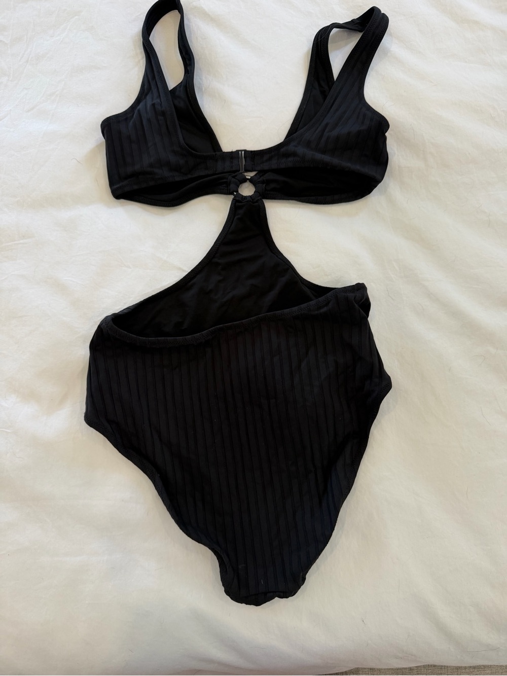 aerie Black Ribbed Cutout One-Piece Swimsuit with Ring Detail - Never Worn. - Picture 2 of 3